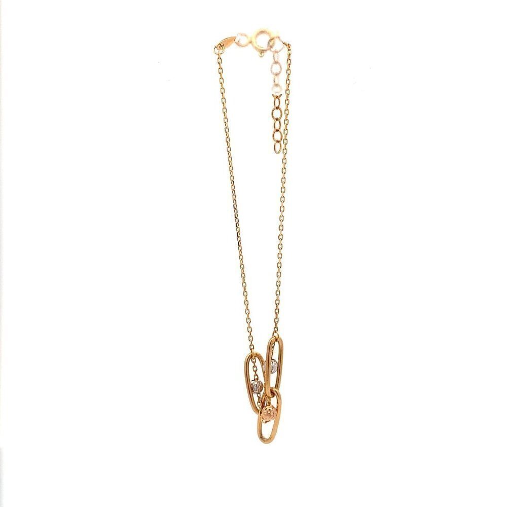 18K Gold Bracelet Cable Chain White Rose Yellow Gold Beads S 6.5 inches 0.5" ext - Picture 4 of 12